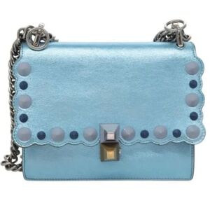FENDI Vitello Catalan Mirror Scalloped Multi Studded Kan Shoulder Bag $2200